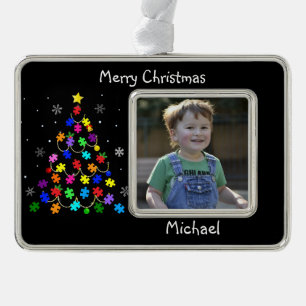 Autism Christmas Tree Silver Plated Framed Ornament