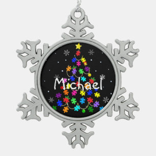 Autism Christmas Tree Snowflake Pewter Christmas Ornament