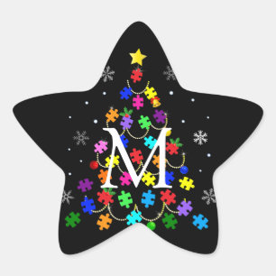 Autism Christmas Tree Star Sticker