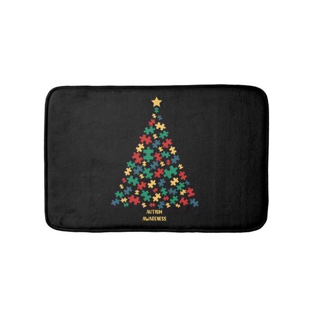 Autism christmas tree xmas autism awareness bath mat (Front)