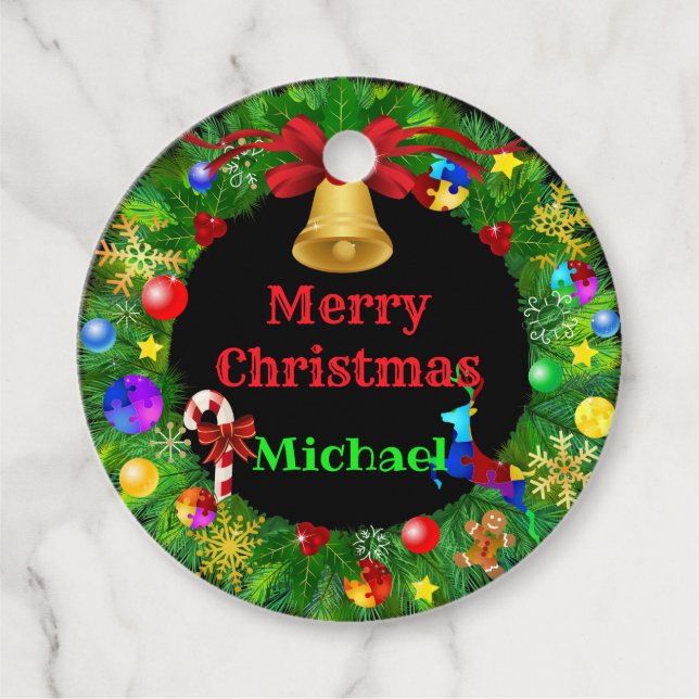 Autism Christmas Wreath Favour Tags (Front)