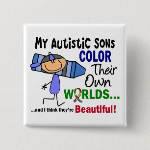 Autism COLOR THEIR OWN WORLDS Sons 15 Cm Square Badge
