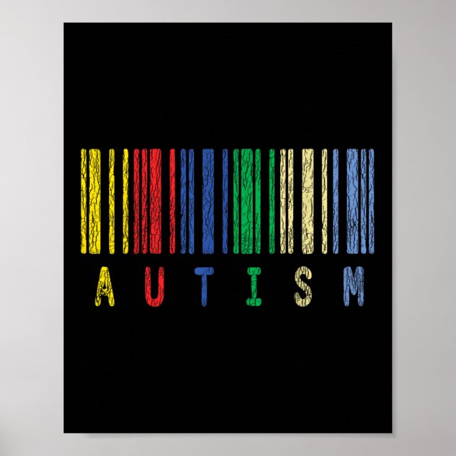 Autism Colourful Barcode Support Autistic Kids Awa Poster (Front)
