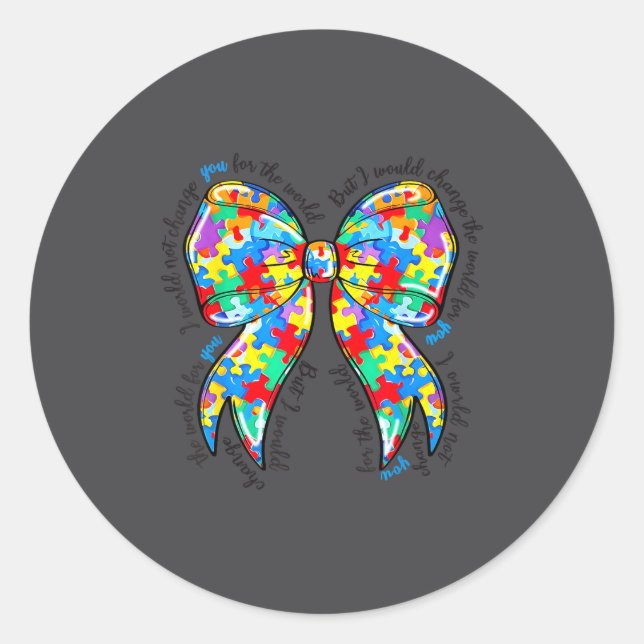 Autism Coquette Bow Puzzle Autism Awareness Proud  Classic Round Sticker (Front)