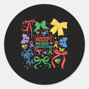 Autism Coquette Bow Puzzle Ribbon Autism Mama Neur Classic Round Sticker