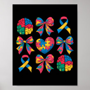 Autism Coquette Ribbon Bow Heart Puzzle Autism Awa Poster