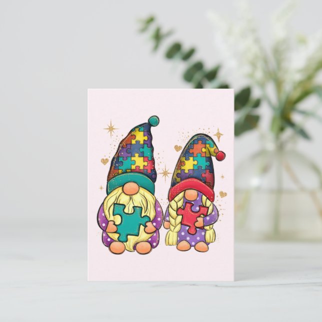 Autism Couple Gnome Postcard (Standing Front)
