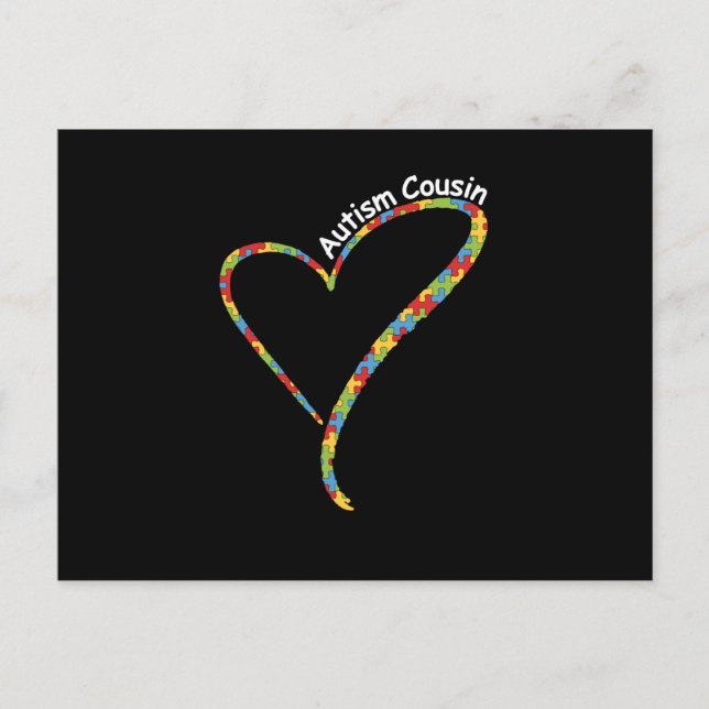 Autism Cousin Autism Awareness T-Shirt Puzzle Announcement Postcard (Front)