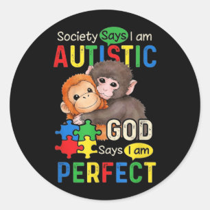 Autism Cute Baby Monkey Punch Plush Hugging Classic Round Sticker