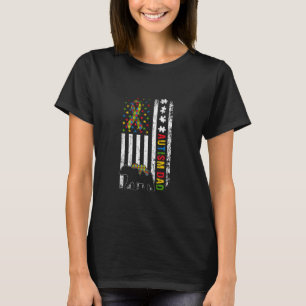 Autism Dad American Flag Bear Autism Awareness T-Shirt