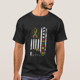Autism Dad American Flag Bear Autism Awareness T-Shirt