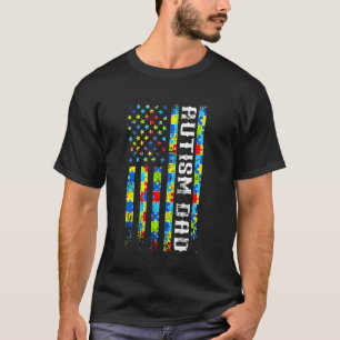 Autism Dad American Flag Puzzle Pride Dad Love T-Shirt