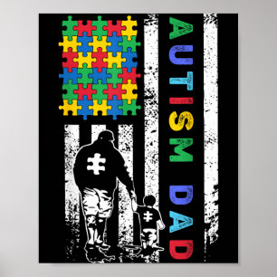 Autism Dad American Flag USA Autism Awareness Poster