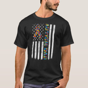 Autism Dad Autism Awareness Ribbon American Flag ( T-Shirt