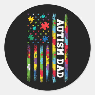 Autism Dad Awareness American Flag USA Puzzle For  Classic Round Sticker