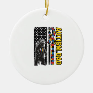 Autism Dad Bear Flag Awareness Shirt Design_1 Ceramic Ornament