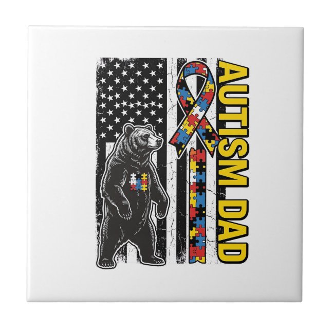 Autism Dad Bear Flag Awareness Shirt Design_1 Ceramic Tile (Front)