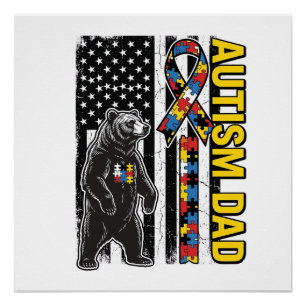 Autism Dad Bear Flag Awareness Shirt Design_1 Poster