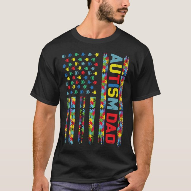 Autism Dad Puzzle US Flag Child Awareness Choose K T-Shirt (Front)