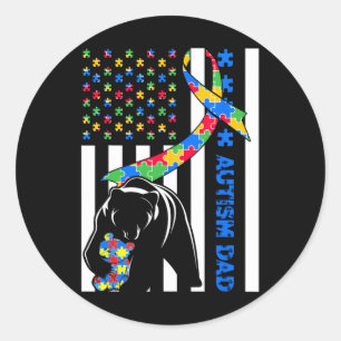 Autism Dad Shirts Autism Awareness American Flag F Classic Round Sticker