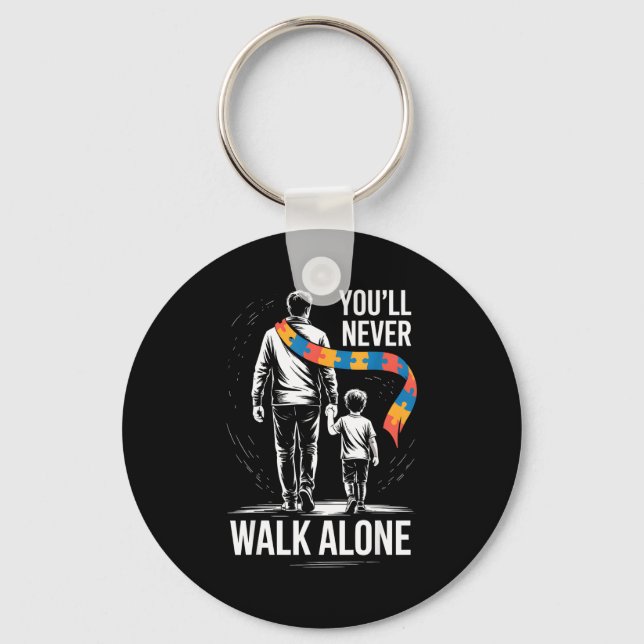 Autism dad support alone puzzle you'll never walk  key ring (Front)
