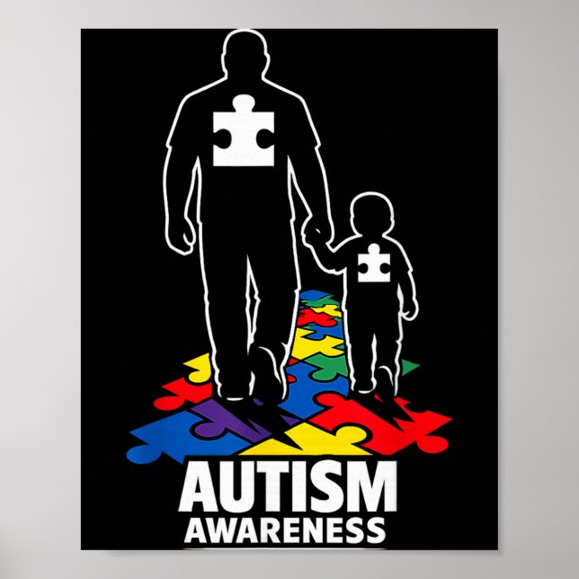Autism Dad Walking Together Puzzle Poster (Front)