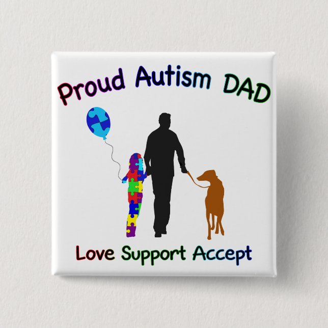 Autism Dad with Dog 15 Cm Square Badge (Front)