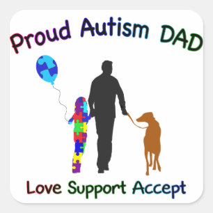 Autism Dad with Dog Square Sticker