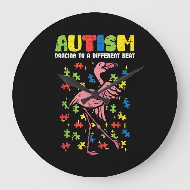 Autism Dancing Different Beat Flamingo Cute Large Clock (Front)