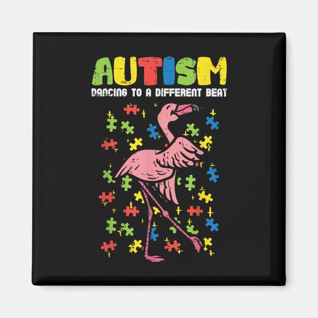 Autism Dancing Different Beat Flamingo Cute Magnet (Front)