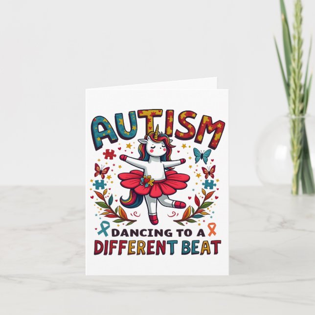 Autism Dancing To Be A Different Beat Cute Unicorn Card (Front)