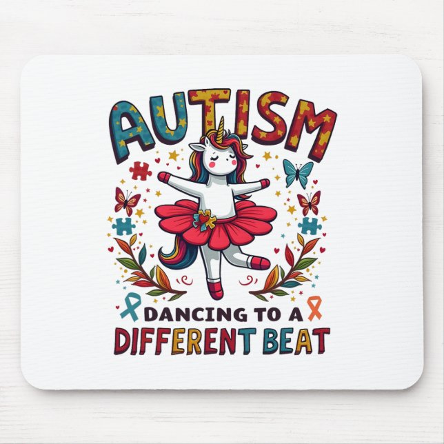 Autism Dancing To Be A Different Beat Cute Unicorn Mouse Pad (Front)