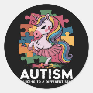 Autism Dancing To Different Beat Unicorn Autism Aw Classic Round Sticker
