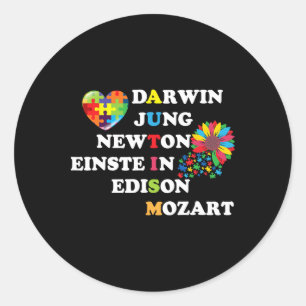Autism Darwin Jung Newton Einste In Edison Mozart Classic Round Sticker