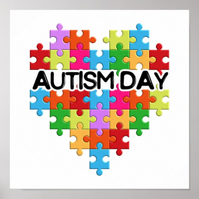 Autism Day Puzzle Shape Heart Poster (Front)