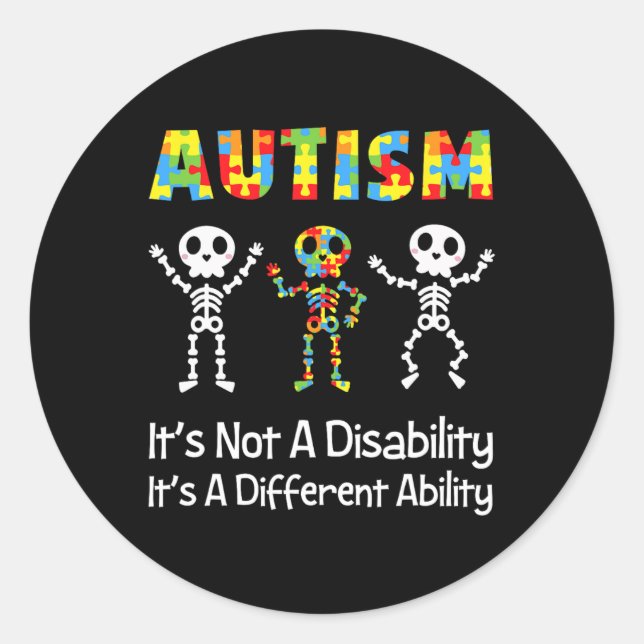 Autism Different Ability Skull Skeleton Neurodiver Classic Round Sticker (Front)