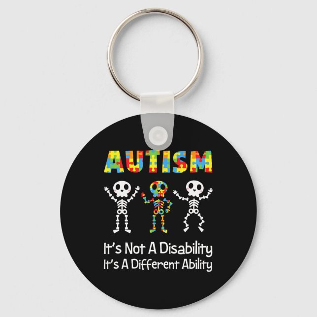 Autism Different Ability Skull Skeleton Neurodiver Key Ring (Front)