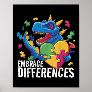 Autism Dinosaur. Embrace Differences. Autism Aware Poster