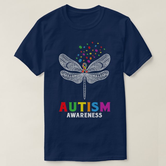 Autism Dragonfly Puzzle Autism Awareness T-Shirt (Design Front)
