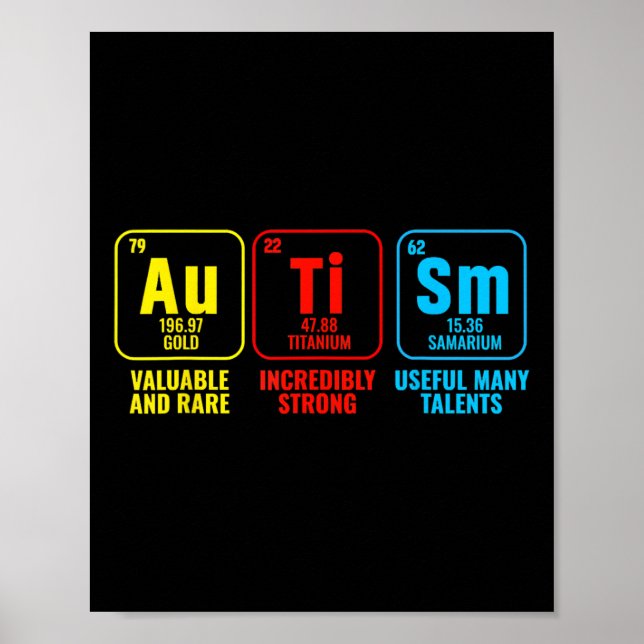 Autism Elements Periodic Table Awareness Asd  Poster (Front)