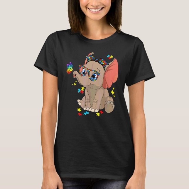 Autism Elephant Glasses Awareness Mum Kids Autism  T-Shirt (Front)