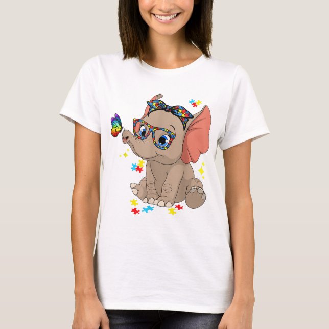 Autism Elephant Glasses Awareness Mum Kids Autism  T-Shirt (Front)