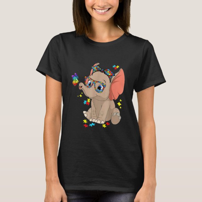 Autism Elephant Glasses Awareness Mum Kids Autism  T-Shirt (Front)
