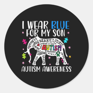 Autism Elephant I Wear Blues For My Son Autism Awa Classic Round Sticker