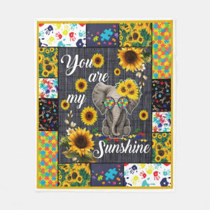 Autism Elephant Sunflower You Are My Sunshine Fleece Blanket
