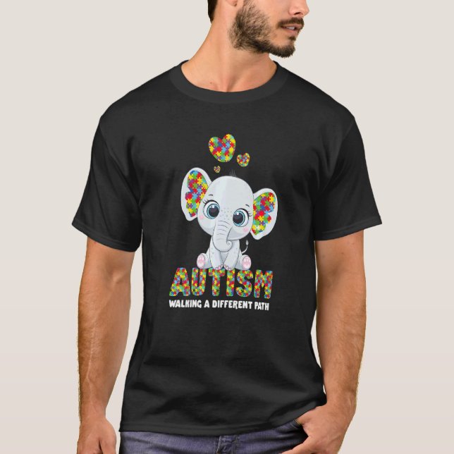 Autism Elephant Walking A Different Path T-Shirt (Front)