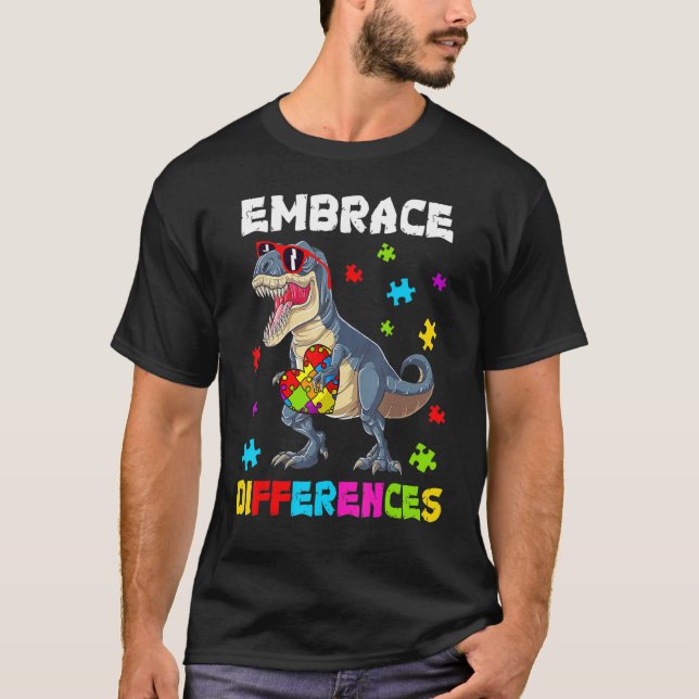 Autism Embrace Differences Dinosaur Rex Kids Cute  T-Shirt (Front)