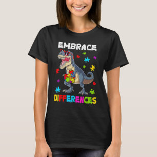 Autism Embrace Differences Dinosaur Rex Kids Cute  T-Shirt