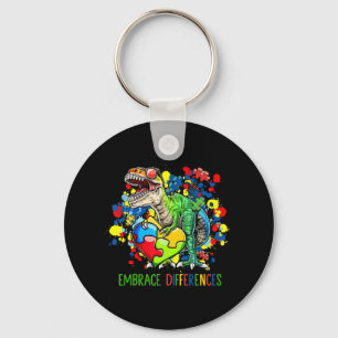 Autism Embrace Differences Dinosaur T-Rex Kids Cut Key Ring