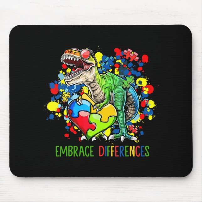 Autism Embrace Differences Dinosaur T-Rex Kids Cut Mouse Pad (Front)